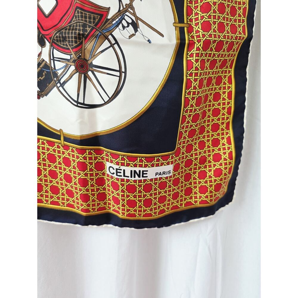 Vintage CELINE Large Scarf Navy Off-White Multi Carriage Pattern Silk Old Money - Picture 3 of 9